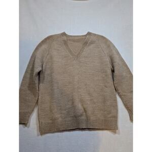 Classic Tan V Neck Sweater Knit Pullover Long Sleeve Casual Menswear